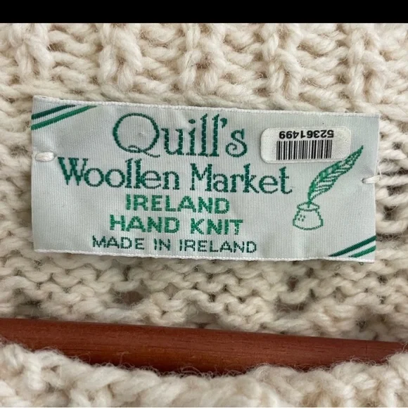 Quill’s Woolen Market | Irish Fisherman Cardigan. Handknit. Fits Large/ XL - Picture 7 of 9